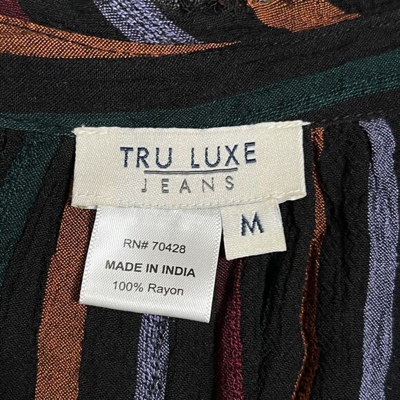 Tru Luxe Jeans Striped Embroidered Peasant Blouse Shirt Womens M Fringe - Picture 5 of 17
